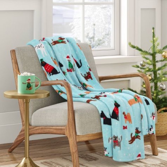 Bedding Dog And Cat Holiday Plush Christmas Throw Blanket Blue